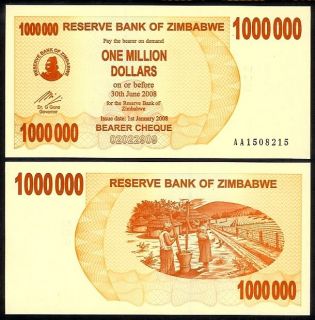 ZIMBABWE 1,000,000 DOLLARS 2008 P53 UNCIRCULATED