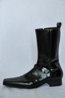 Dsquared2 Black Leather Mens Shoe Flat Tall Buckle Boot Zip 10 43