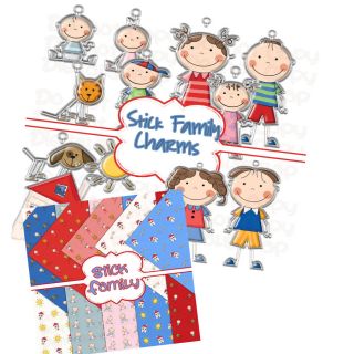 Stick Family Silver Charms Digital Doodles Clipart Digital Scrap Paper