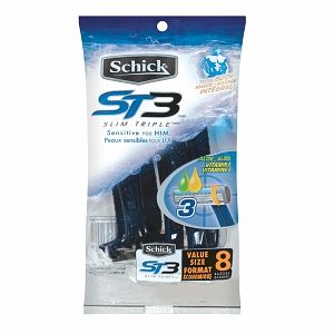 Schick ST3 Slim Triple Disposable Razors, Sensitive for Him 8 ea