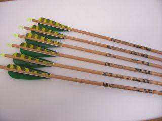 Gold Tip Traditional Arrows w Yellow Barred Green Feathers 3555
