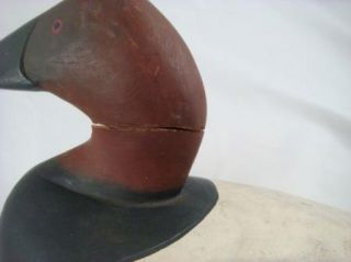 Wooden Antique Carved Decoy Duck Canvasback Hand Painted Red Circles