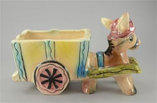 Ceramic Donkey Planter Vintage Statue Figurine Mule Cart Wagon