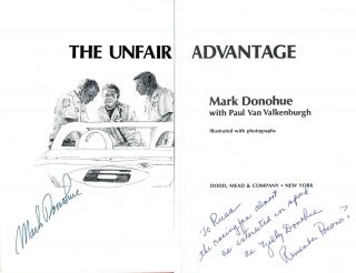 The Unfair Advantage Mark Donohue HB first edition Signed 1975 auto