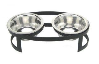 Double Bowl Small Dog Cat Wrought Iron Metal Feeder 3 Styles