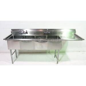 USED SANI SAFE 4 COMPARTMENT 2 FAUCET SINK W RIGHTSIDE DRAINBOARD