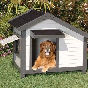 Dog House Large Gray Cottage Solid Wood Outdoor Pet Home Quality Nice