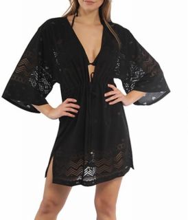 Dotti Black Inca Crochet Kimono Swimsuit Cover Up Dress 1x $60 New