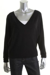  Wyatt Black Double V Neck Doman Sleeves Pullover Sweater Top L