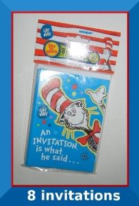 Dr Seuss CAT in the HAT party Invitation   8 pack   birthday baby