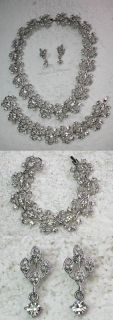 Clear Choker Necklace Earring Bracelet Set Bridal Wedding Party Prom