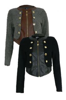  Eartha Woollen Jacket with Faux Leather Trim