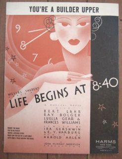 1934 Life Begins at 8 40 Sheet Music Ira Gershwin Harold Arlen