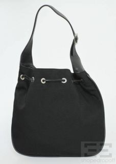 Gucci Black Nylon Leather Trim Drawstring Shoulder Bag