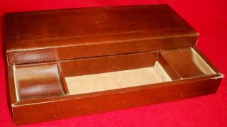 Vintage Leather Look Mens Dresser Caddy Valet Organizer Jewelry Box