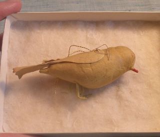 ANTIQUE GERMAN COTTON BIRD CHRISTMAS ORNAMENT PAPER WINGS and TAIL