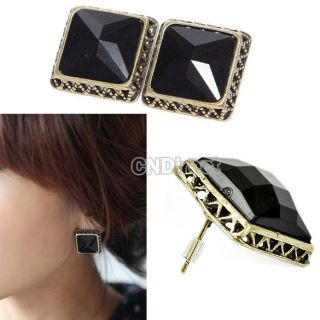  Women Fashion Vintage Square Faux Diamond Black Ear Pin Earring