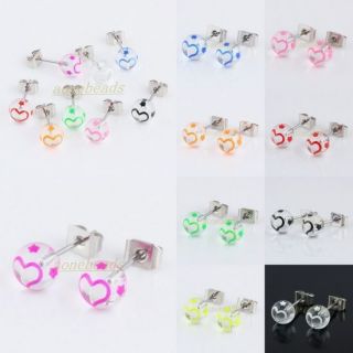  Clear Ball Beads Stainless Steel Stud Pin Ear Earring Jewelry