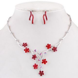  Party Set Flowers Branch Joint Necklace Earrings Ear Pins