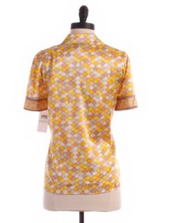 ECI by  Silk Print Blouse Sz L Top Yellow Shirt