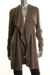 Private Label New Brown Cashmere Ribbed Trim Open Cardigan Sweater