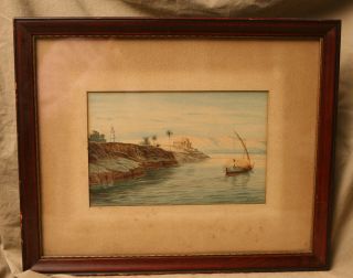 Antique Middle East Northern Africa Watercolor Painting Signed