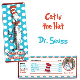 Cat in The Hat Dr Seuss Birthday Party Candy Bar Wrappers Set of 10