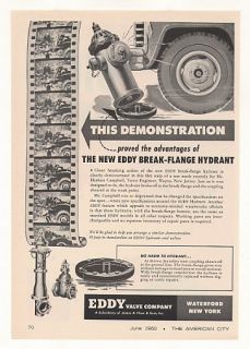 1960 Eddy Valve Break Flange Fire Hydrant Print Ad