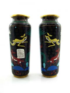 Pair Art Deco Japanese Cloisonne Vases