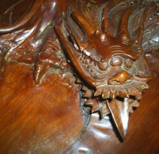 Huge Asian Dragon Carved Wood Tea Tray Antique Oriental