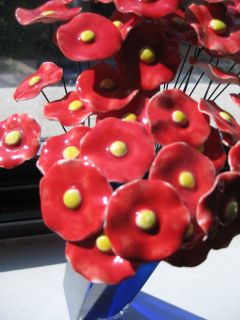 Red Delicate Ceramic Flowers Handmade in Boleslawiec Poland Stocking