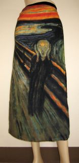  hand printed cotton wrap skirt featuring the scream by edvard munch