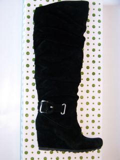 NEW EARTHIES RAPHAELLE TALL BLACK SUEDE WEDGE BOOTS SHOES 11 NIB $249
