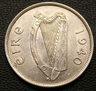  1940 Irish Half Crown 2 6 ALMOST UNCIRCULATED Irland Eire Silver Coin