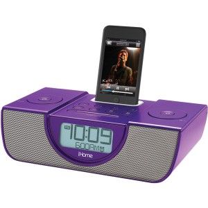 iHome Purple IP42 Dual Alarm FM Clock Radio with iPod iPhone Dock LCD