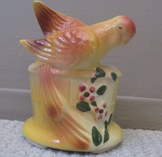 Vintage American Bisque Pottery Parrot Bird Planter Marked USA