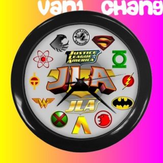 Justice League of America Members Logo Black Wall Clock