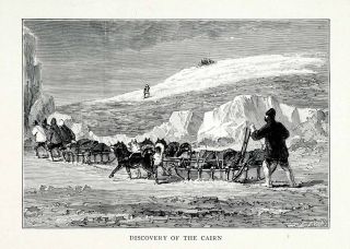 1907 Wood Engraving Cairns Landscape Dog Sled Sleigh Mountains Arctic