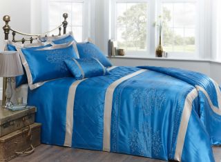 Luxury Embroidered King Size Turquoise Blue Duvet Cover with Matching
