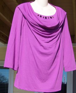 New SAG Harbor Woman Plus Size 1X Purple Jewel Top Shirt Cowl Neck