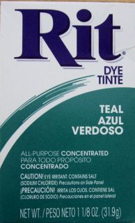 Rit Dye Teal 1 Box 1 1 8 oz 31 9 g Several Colors Boxes Avail NEW FREE