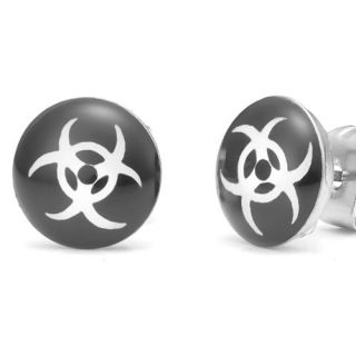  Biohazard RnBjewelry Stainless Steel Stud Earrings for Men Black White