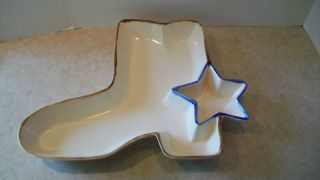   Signed Ceramic Cow Boy Boot Star Design Chip Dip Tray USA Eigen Arte