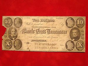 1855 Bank of East Tennessee $10 00 Note RARE
