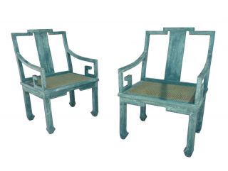  Chairs Turquoise Greek Key Hollywood Regency Duquette Styl Ming