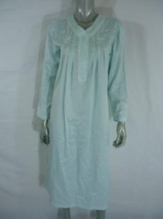 Miss Elaine Long Nightgown w Embroidery and Buttons MINT GREEN S*