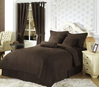  Solid Coffee Brown Micro Suede Duvet Cover Queen Bedding Set