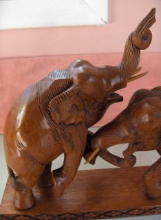  Hand Carved Wood Rosewood Elephants Combat Sculpture Statue Figurine