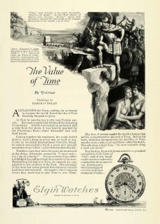 1922 Ad Elgin Watches Pocket Watch Alexander The Great Tyre Seige Art