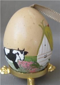 Austrian hand painted blown real Easter Egg FARM WITH COW Germany